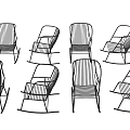 Five Black White Striped Rocking Chairs with Metal Frame and Simple Modern Design