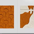 Artistic Modern Wall Decor Featuring Orange Geometric Patterns And Beige Brown Abstract Curves 3d model