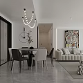 Modern Living And Dining Room Interior With Sofa Coffee Tables Decorative Painting Floor Lamp And Plants
