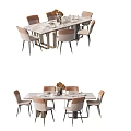 Modern Rectangular Dining Set With Six Light Colored Chairs And Marble Table Top 3d model