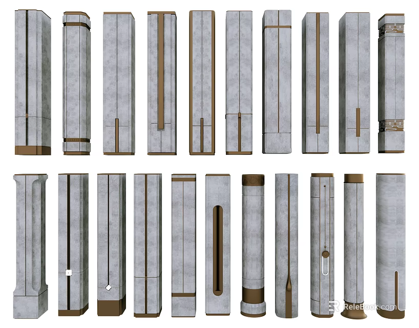 Diverse Architectural Columns With Various Designs Styles And Decorative Details 3d model 
