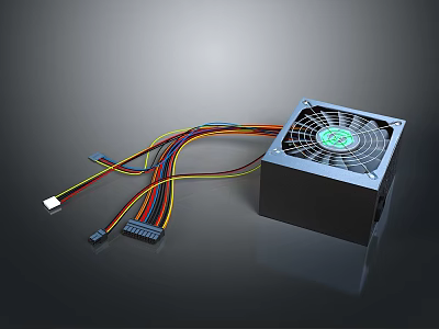Black Air Conditioner Cooling Fan With Grid Cover And Colorful Connecting Wires 3d model