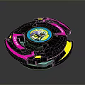 Battle Top Weapon With Black Body Purple Yellow Accents And Colorful Center Design