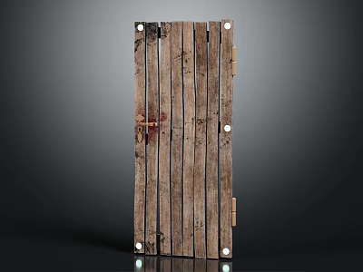Rustic Wooden Plank Door Structure With Metal Fittings And Natural Wood Texture 3d model