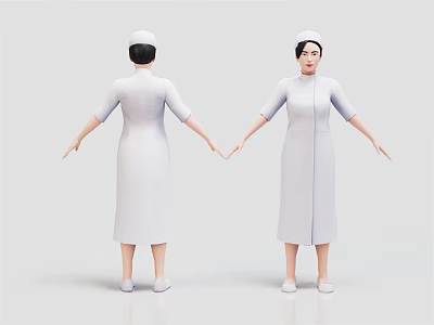 Nurse in White Uniform With Cap Front and Back View Standing on Light Background 3d model