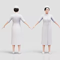 Nurse in White Uniform With Cap Front and Back View Standing on Light Background 3d model