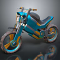 Futuristic Teal And Yellow Motorcycle With Black Seat Large Wheels And Modern Design