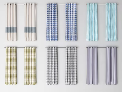 Various Colored Patterned Window Curtains For Home Decor And Interior Design 3d model