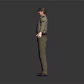 Man in Uniform Wearing Hat with Arms Outstretched and Utility Belt on Gray Background