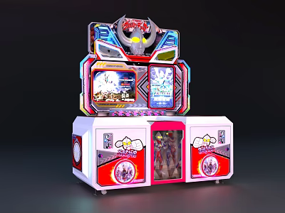 Amusement Equipment Arcade Game Machine Multilayer Design With Colorful Display And Cartoon Characters Red White 3d model