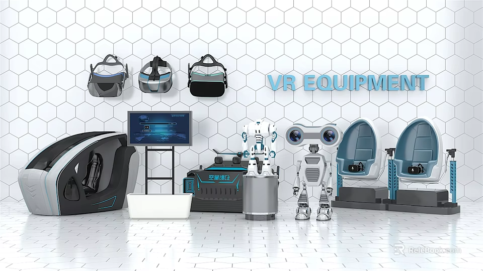 Advanced VR Equipment Display With Headsets Control Panels And Interactive Devices 3d model