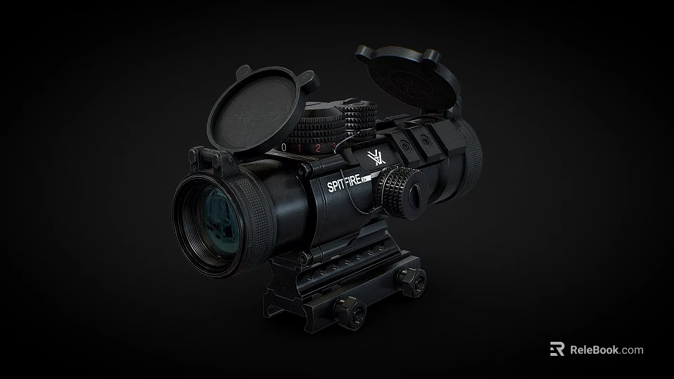 Black Tactical Weapon Sightmark Scope With Lens Caps Adjustment Knobs Mounting Base 3d model 