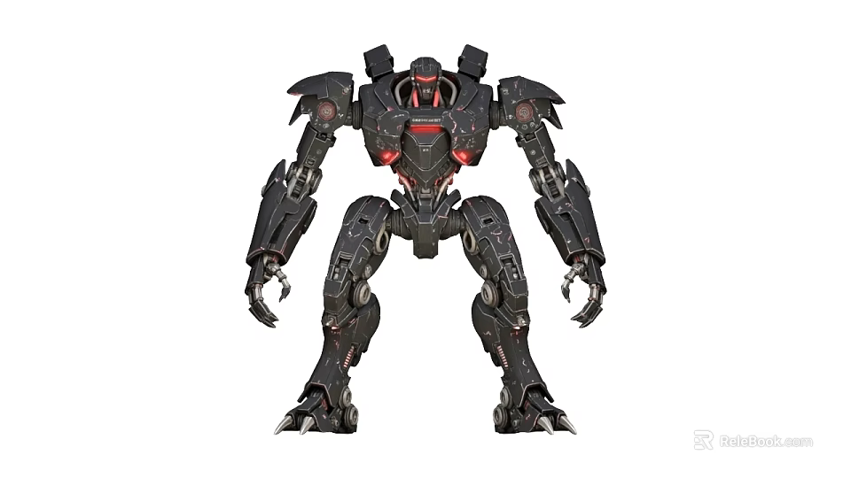 Futuristic Black Armored Robot Game And Movie Character With Red Glowing Details 3d model 