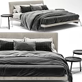Modern Double Bed With Upholstered Headboard Gray Bedding And Side Tables 3d model