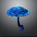 Unique Blue Flower Shaped Mushroom With Curved Stem On Dark Background 3d model