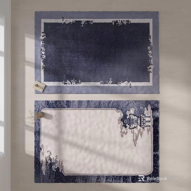 Elegant Square Rug Featuring Blue And White Decorative Border Pattern Design 3d model