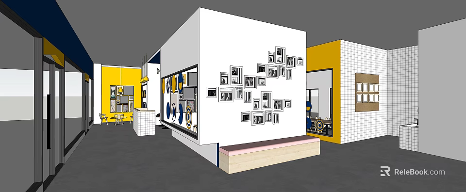 Modern School Interior Featuring Wall Photos Yellow Accent And Learning Space 3d model 