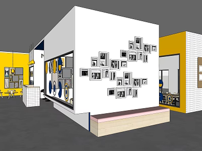 Modern School Interior Featuring Wall Photos Yellow Accent And Learning Space 3d model