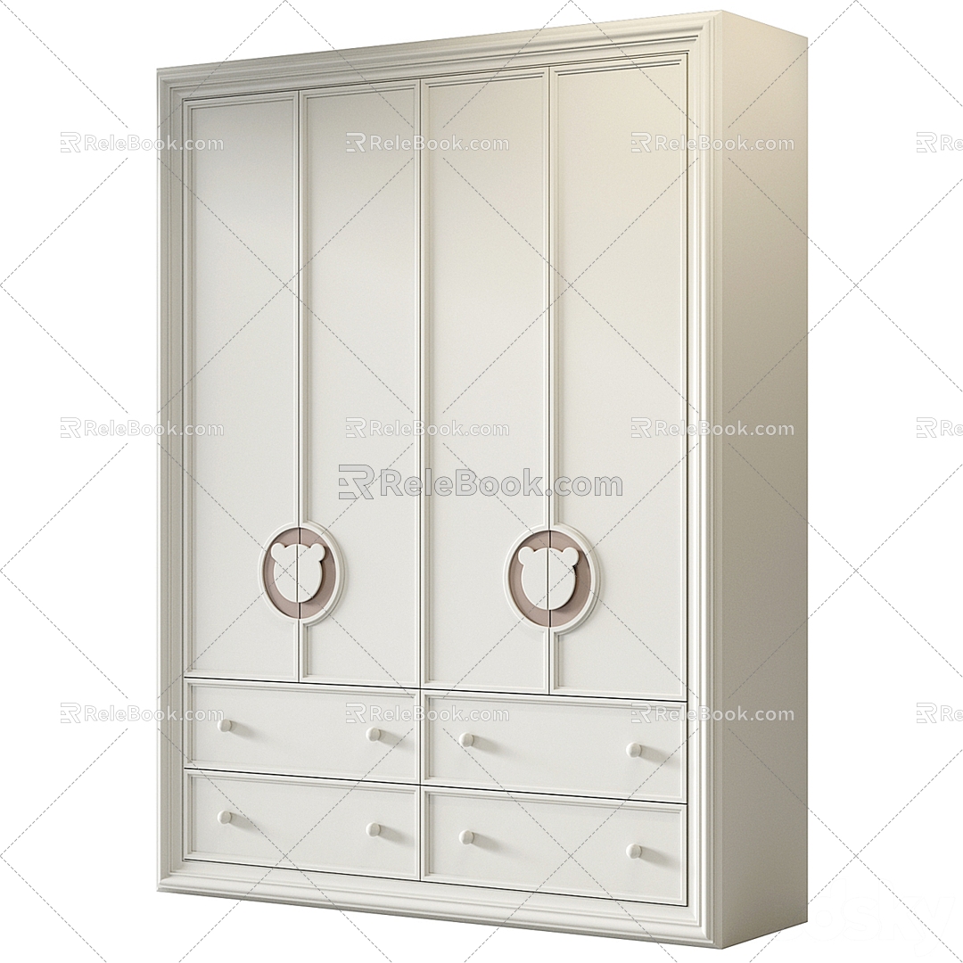 RJ children's solid wood wardrobe 3d model