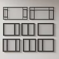 Various Casement Windows With Black Frames And Different Design Styles For Home Interior 3d model