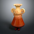 Unique Decorative Vase With Curved Handles Orange Red Body And Red Patterns