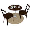 Round Wooden Table And Chairs Set With Coffee Cup Cookie And Woven Rug