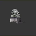 Detailed Stone Lion Statue Lying On Carved Stone Pedestal With Ancient Design