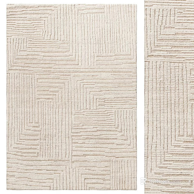 Beige Square Rug With Soft Geometric Patterns For Modern Living Room Decor 3d model 