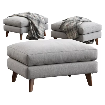 Comfortable Gray Upholstered Ottoman with Wooden Legs and Plaid Blanket 3d model Comfortable Gray Upholstered Ottoman with Wooden Legs and Plaid Blanket 3d model