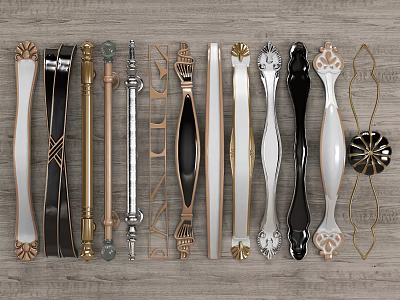 Door Handles With Ornate Sleek And Classic Designs In Brass Silver Black And White 3d model