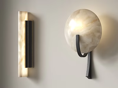 Modern Wall Lamps Rectangular And Circular Designs With Black Metal Frames Marble Texture Warm Light 3d model
