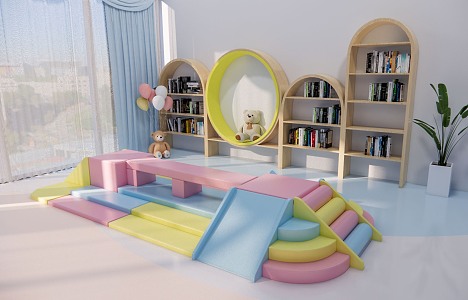 Modern Amusement Equipment Children's Area Activity Area Reading Area Creative Bookcase Sensor Equipment Potted Plant 3d model