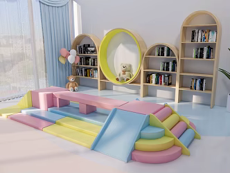 Modern Amusement Equipment Children's Area Activity Area Reading Area Creative Bookcase Sensor Equipment Potted Plant 3d model
