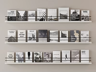 White Bookshelf With Three Shelves Neatly Arranged Black And White Cover Books 3d model