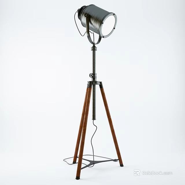 Modern Floor Lamp With Wooden Tripod Base And Metal Adjustable Shade For Home Lighting 3d model 