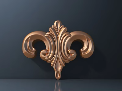 Intricate Golden Carved Decoration With Curved Patterns And Glossy Design On Dark Background 3d model