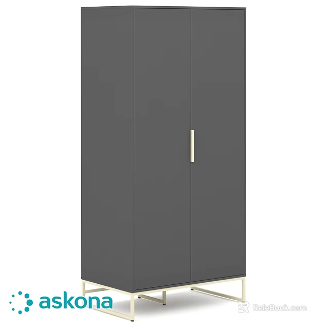 Sleek Gray Cabinet Design Featuring Golden Handles And Golden Base 3d model 