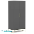 Sleek Gray Cabinet Design Featuring Golden Handles And Golden Base