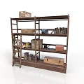 Vintage Industrial Style Wooden Shelf With Baskets Books Cans And Boxes On Multiple Layers
