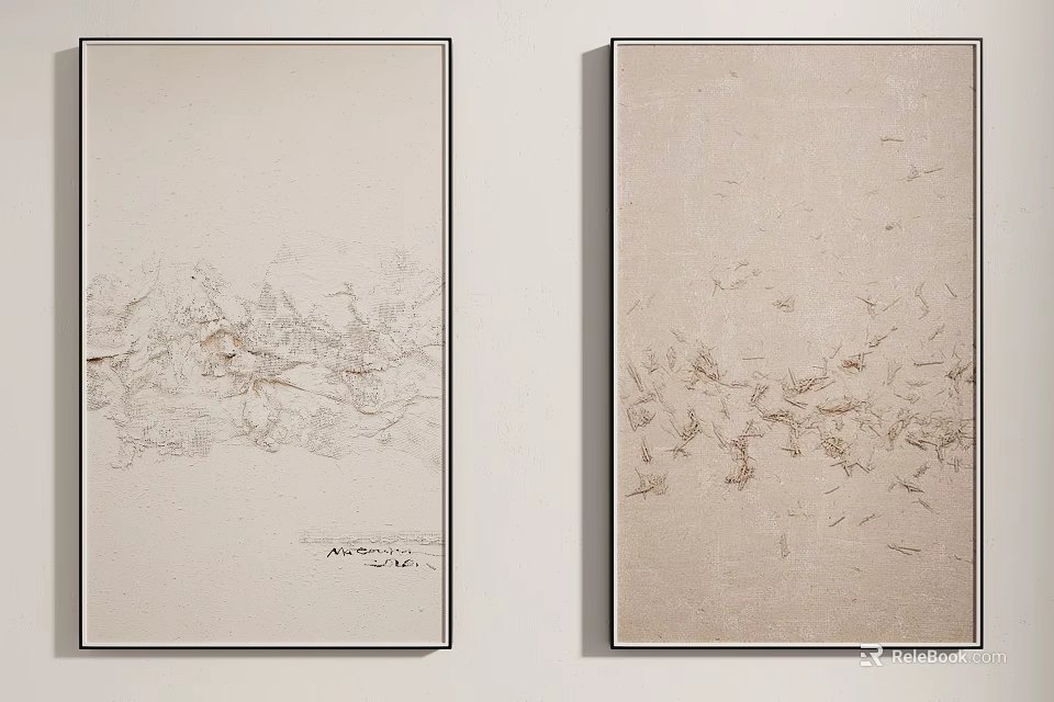 Two Framed Abstract Wall Art Pieces With Line And Spot Patterns On Light Background 3d model 