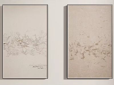 Two Framed Abstract Wall Art Pieces With Line And Spot Patterns On Light Background 3d model