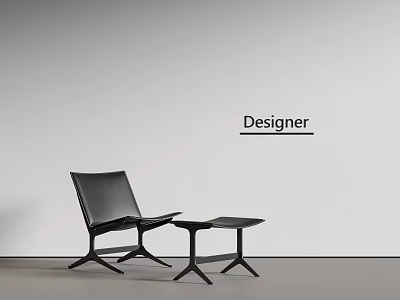 Designer Black Leather Leisure Chair with Modern Side Table in Minimalist Interior Space 3d model