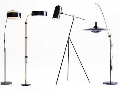 Modern Floor Lamps With Various Design Styles Black Shades And Tripod Bases 3d model
