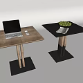 Two Different Design Tables With Laptop Mouse Green Apples And Magazine