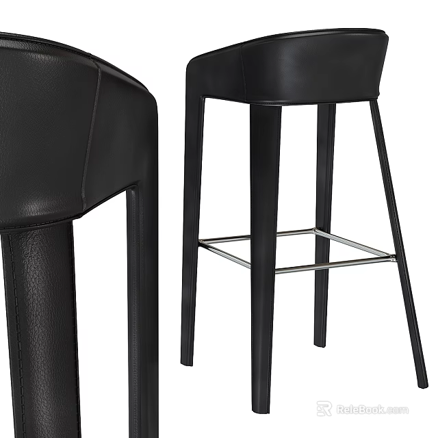 Modern Black Leather Bar Stool Featuring Metal Legs And Sturdy Frame Design 3d model 