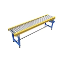 Industrial Roller Conveyor Equipment with Yellow Frame and Blue Stands for Material Handling