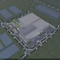 Industrial Factory Buildings With Parking Area Green Trees And Roads