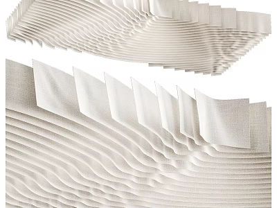 Modern Textured Ceiling Design With Wavy Linen Layers And Soft Curves 3d model