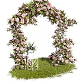 Beautiful Event Entrance Arch Decorated With Pink Flowers Green Leaves And White Frame On Grass