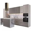 Modern Kitchen Interior Design With Light Gray Cabinets Marble Countertop And Island